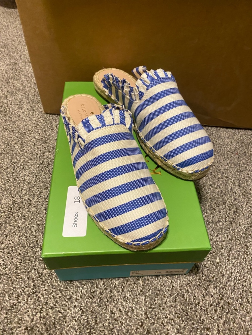 kate spade Blue and White Striped Espadrille Mules